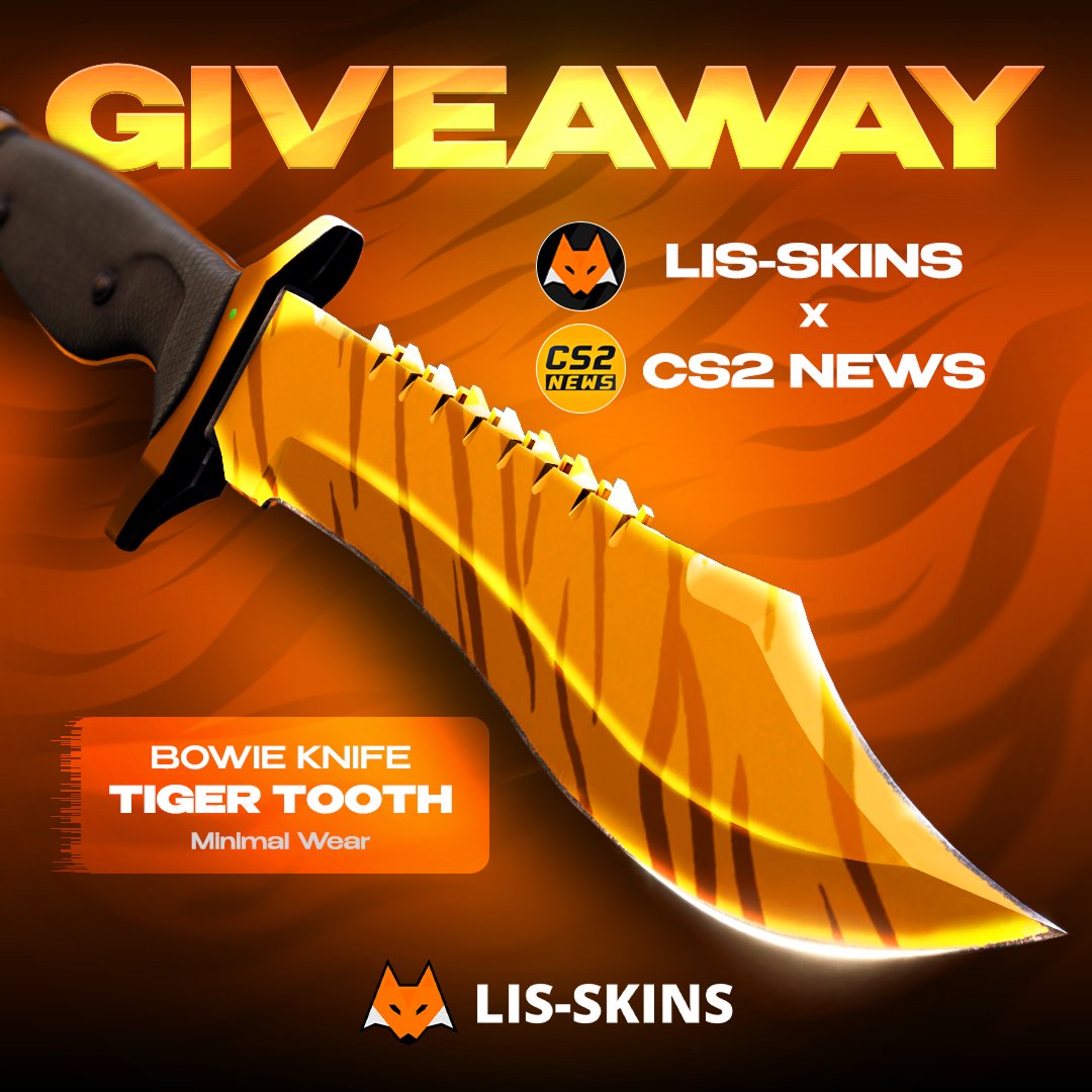 CS2News_EN's tweet image. LIS-SKINS × CS2 NEWS Knife Giveaway🐯🔪

Prize: Bowie Knife | Tiger Tooth (MW)

How to participate:
🔸 Follow @CS2News_EN &amp;amp; @lisskins
🔸 RT this post
🔸 Tag 2 friends

Only 5 days to enter, good Luck!