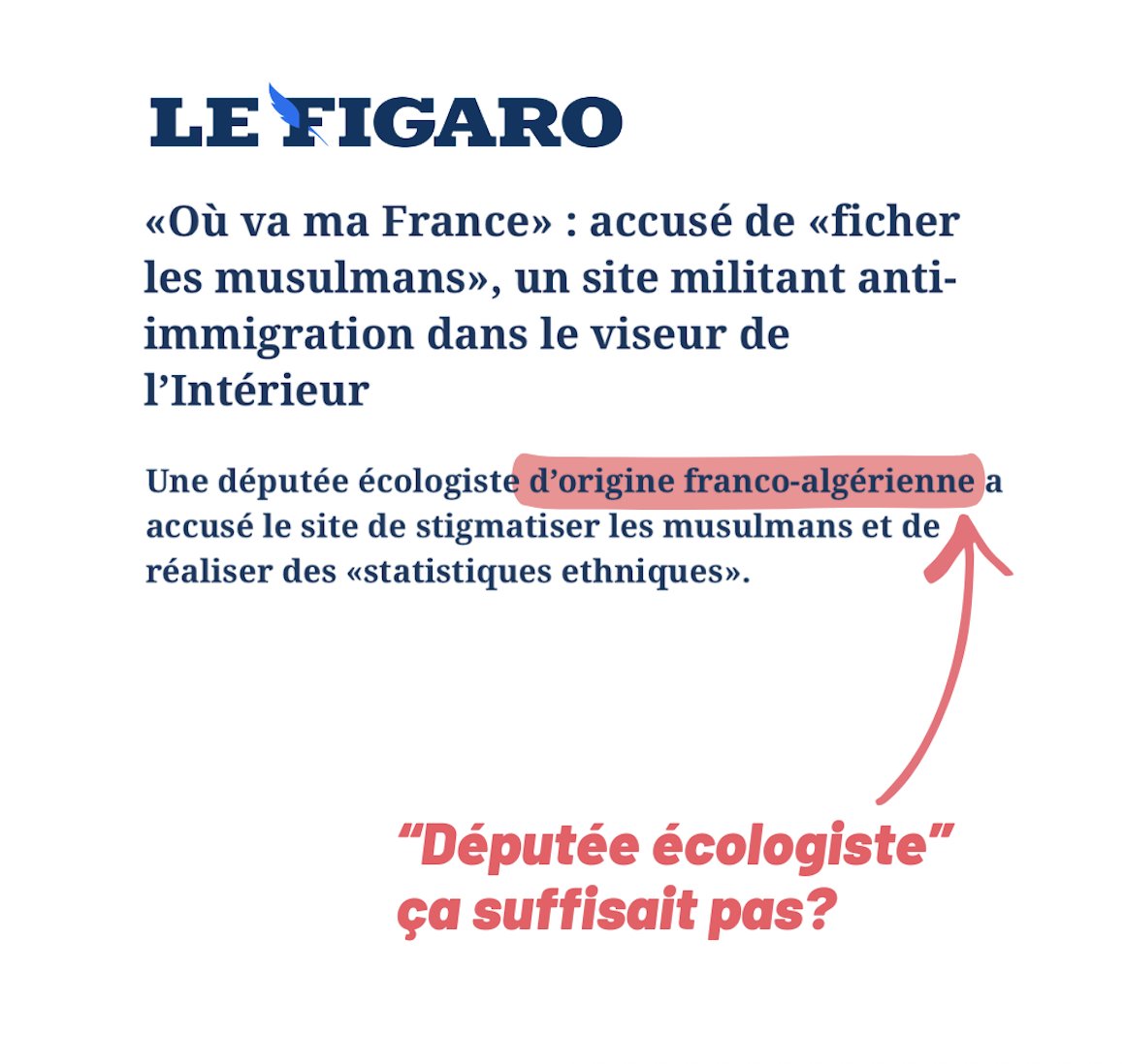 SabrinaSebaihi's tweet photo. Ça va @Le_Figaro ?

Vous vous mettez à noter les origines de tous les élus qui s'expriment sur des sujets? Ou vous faites une exception pour les franco-algériens? https://t.co/UUfKwWKUOs