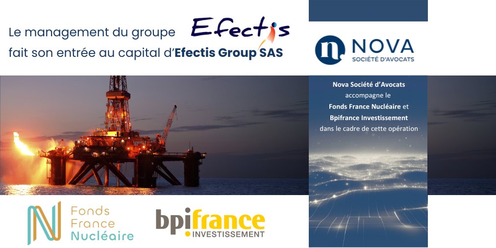 nova_partners's tweet photo. @nova_partners est intervenue aux côtés du Fonds France Nucléaire et de @Bpifrance pour organiser l’entrée du management au capital du groupe Efectis, via la création d’Efectis Manager Company SAS.
Portant la participation du management à plus de 10 % du capital du groupe. https://t.co/NKxUSvbFF8