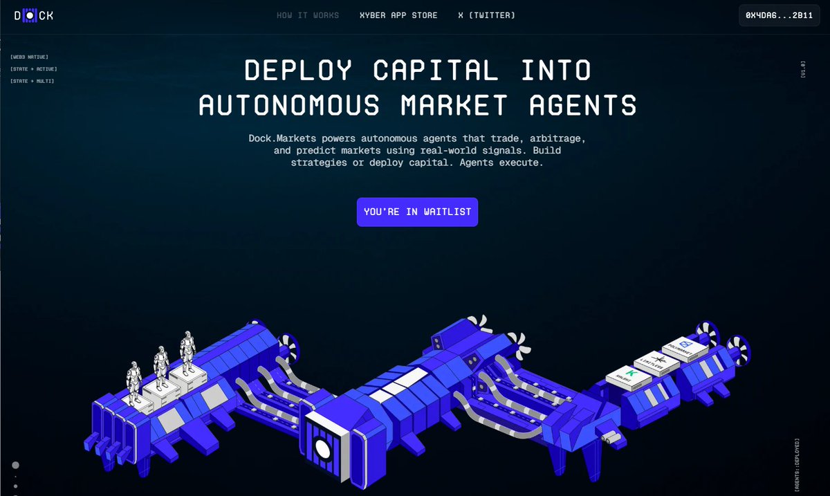 I registered for the Dock Markets waitlist. Have you registered yet?  Imagine an AI agent that automatically helps you track markets and build  trading or betting strategies on prediction markets. Dock Markets