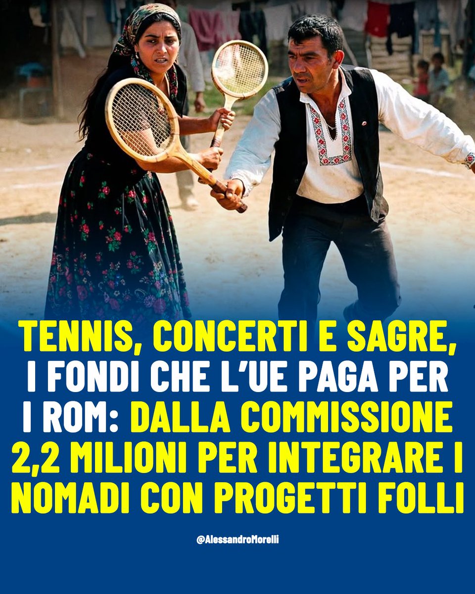 AMorelliMilano's tweet image. Da Bruxelles arriva l’ennesima follia inclusiva. L’UE stanzia 2,2 milioni di euro per “integrare” i rom con progetti surreali: tornei sportivi, corsi sul riciclo dei rifiuti e perfino attività ludiche, come sagre o concerti. 
E chi paga? Ovviamente paghiamo noi. Soldi buttati!…