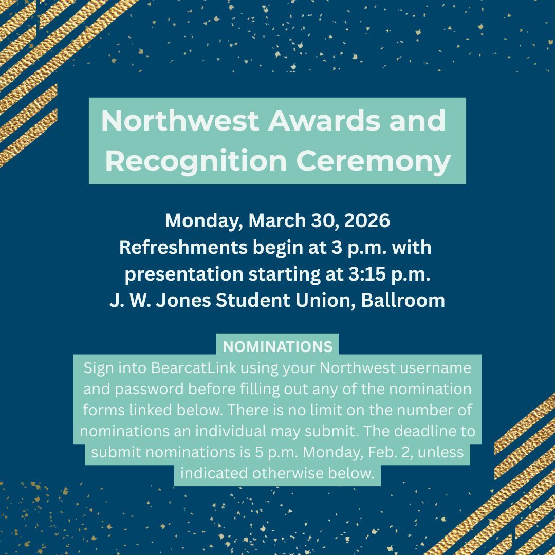 The Northwest Awards and Recognition Ceremony is coming up soon! Make sure to have your nominations in by Monday, February 2 unless mentioned below ⬇️ More information can be found in your email.

B.D. Owens Library submission deadline: January 30