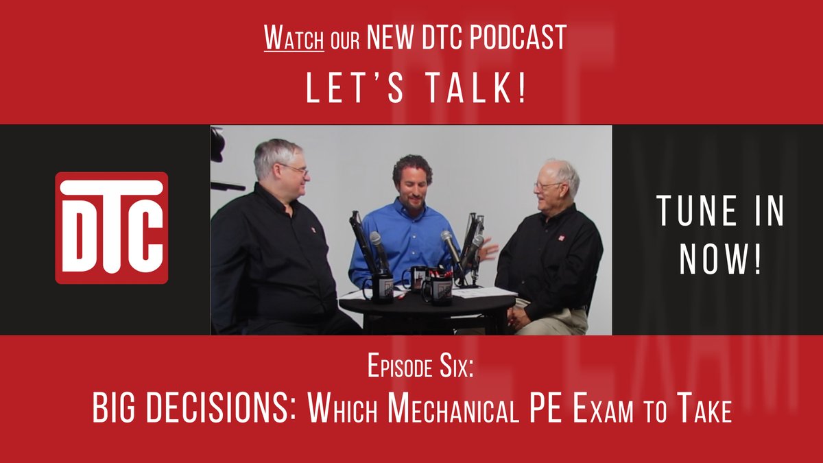 Which PE Exam to Take?
Episode #6 of "Let's Talk" the DTC Podcast
youtube.com/watch?v=Da6Lkr…
#DrTomsClassroom
#DTCPodcast
#EngineeringPodcast #Podcast
#MechanicalPEExamPrep
#CareerDecisions #CareerGoals #CareerTips #CareerPath
#ProfessionalDevelopment