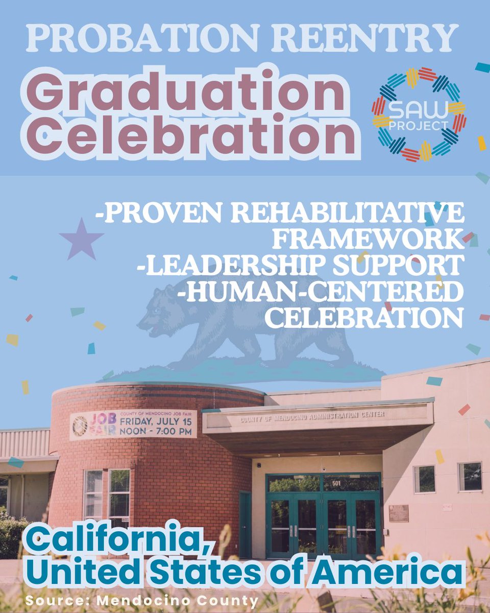 theSAWProject's tweet image. We are proud to highlight Mendocino County’s recent Reentry Graduation—a powerful example of what happens when leadership support meets a human-centered, rehabilitative framework.

Read the full story here: buff.ly/htdsTBJ 

#SAWProject #MendocinoCounty #ReentrySuccess