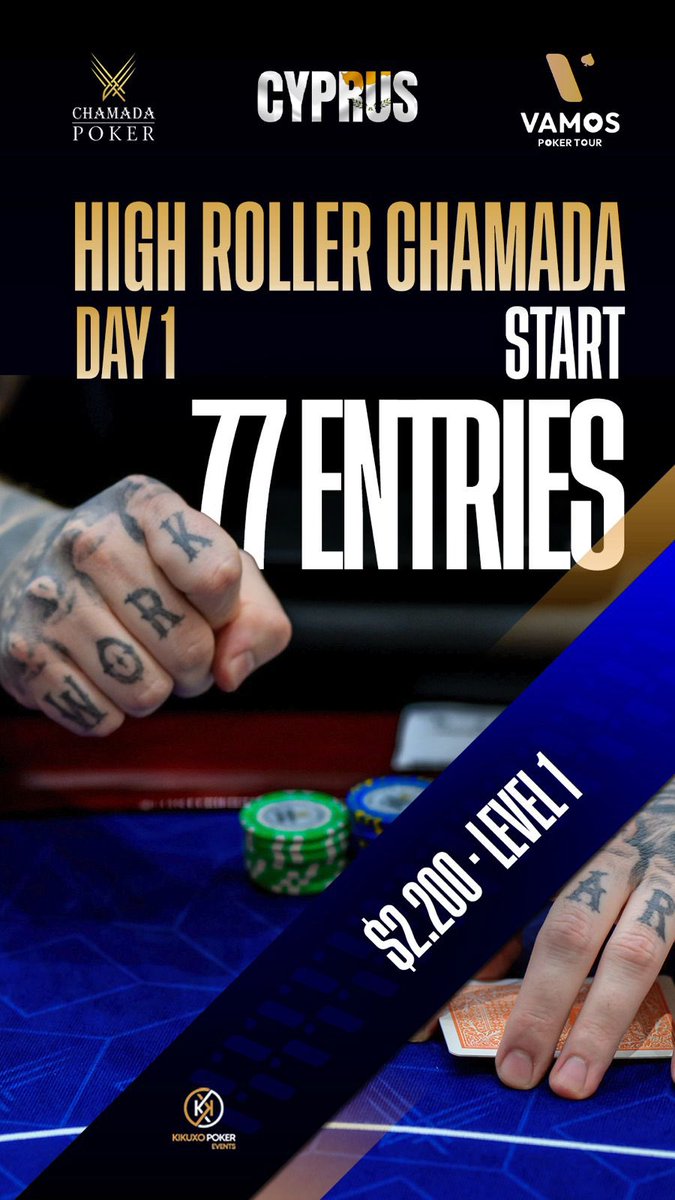 🇨🇾 Arranca el High Roller $2.200 en la Gran Final del VPT 🔥

Ya está en marcha el High Roller Chamada con un gran inicio:
77 jugadores en los primeros niveles y un ambiente de auténtico torneo grande desde el arranque.

💰 Buy-in: $2.200
📊 Nivel 1

#VamosPokerTour #VPTFinal