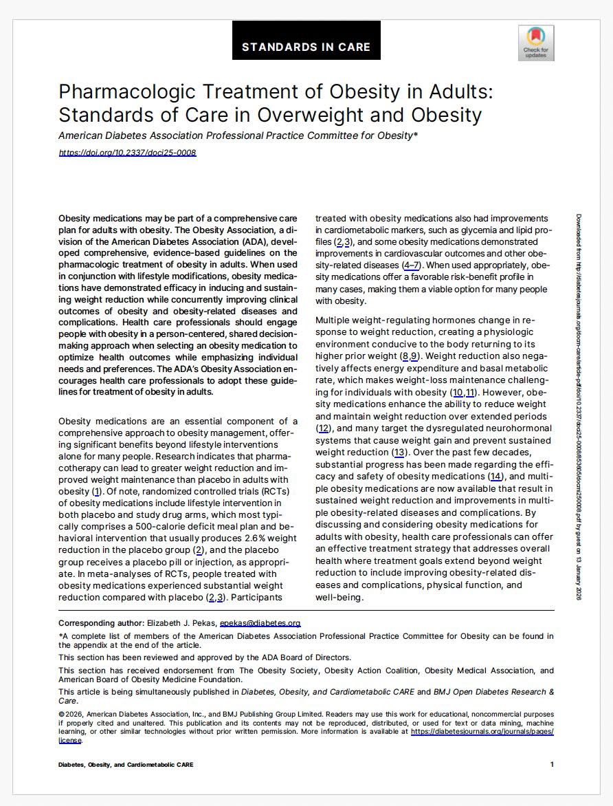 OrlandoRPN's tweet image. Guía ADA 2026 para el Tratamiento Farmacológico de la Obesidad en Adultos

diabetesjournals.org/docm-care/arti…