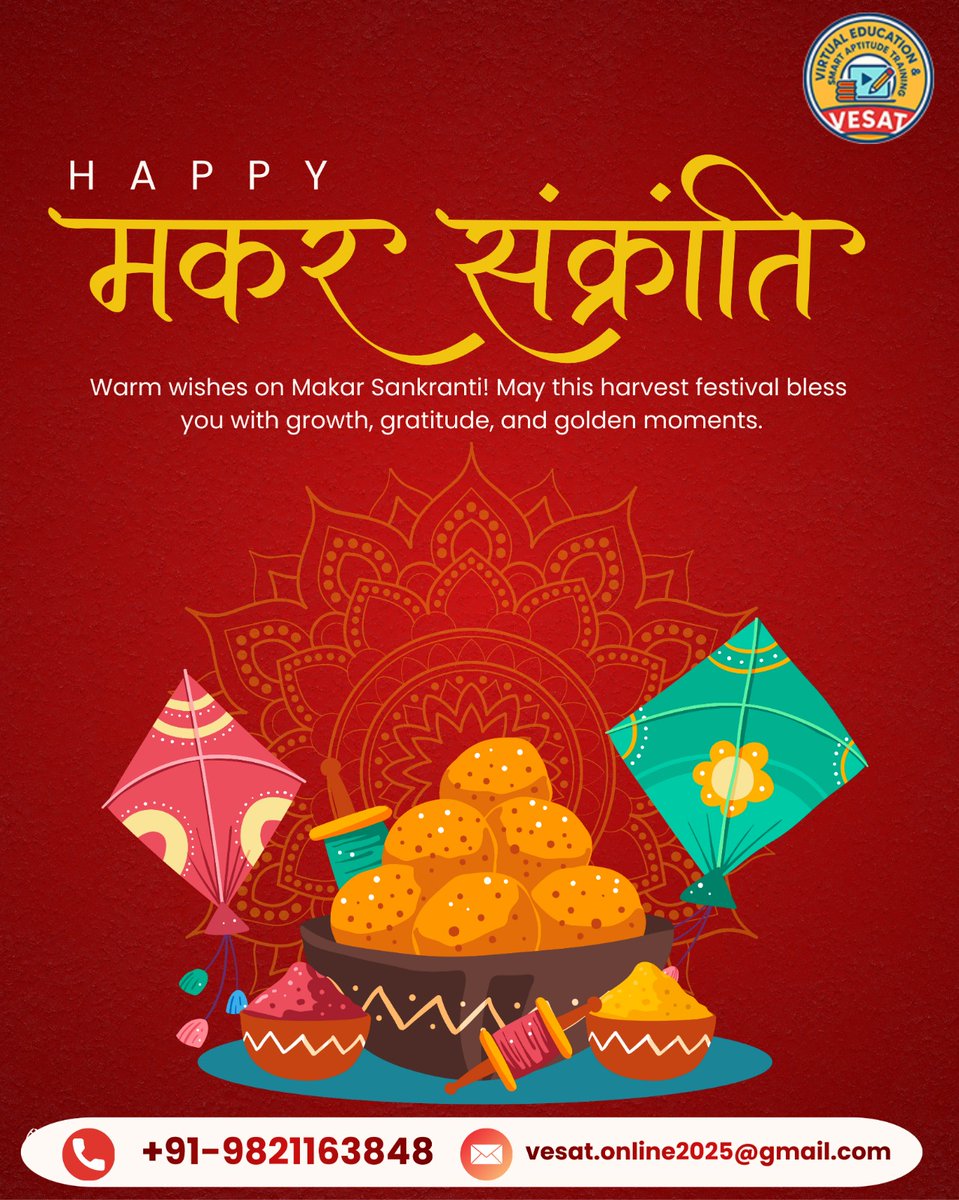VesatEdu's tweet photo. 🌞🪁 Warm Makar Sankranti Wishes from VESAT! 🪁🌞

On this auspicious occasion, we wish all candidates success, positivity, and new beginnings.
May this festival mark a new phase of hard work, growth, and achievement in your journey. https://t.co/hitzTVflWO