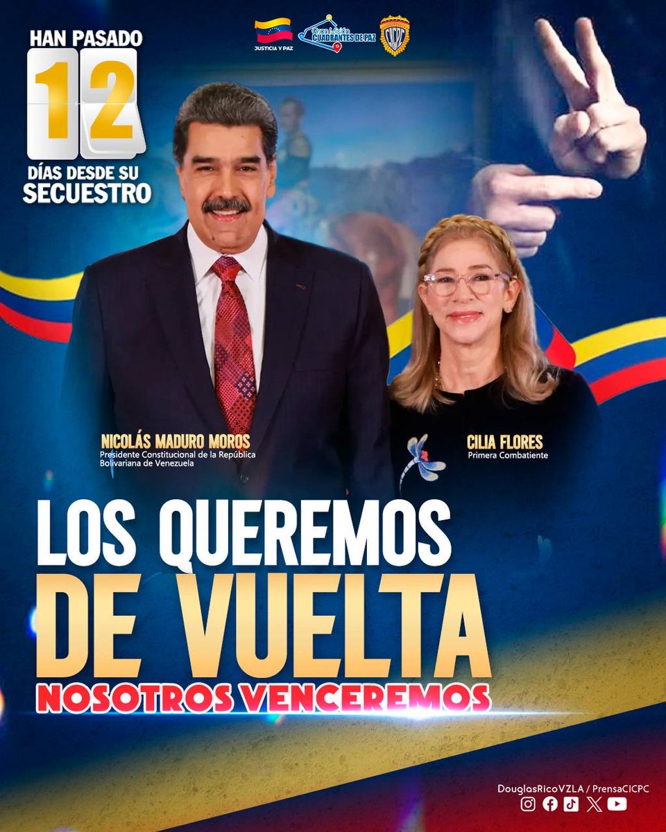 Hoy alzamos nuestra voz en solidaridad a nuestro presidente constitucional, Nicolás Maduro Moros y la primera combatiente, Cilia Flores, exigimos su liberación inmediata y el respeto absoluto a su integridad. Un pueblo unido no olvida a sus hijos.