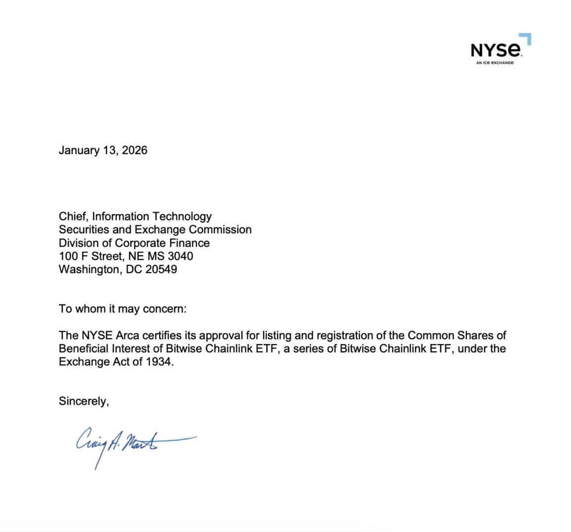 🚨 BIG NEWS FOR CHAINLINK $LINK NYSE Arca has officially approved the  Bitwise Chainlink ETF. This means: • LINK now has an approved ETF •  Institutions can get LINK exposure easily •