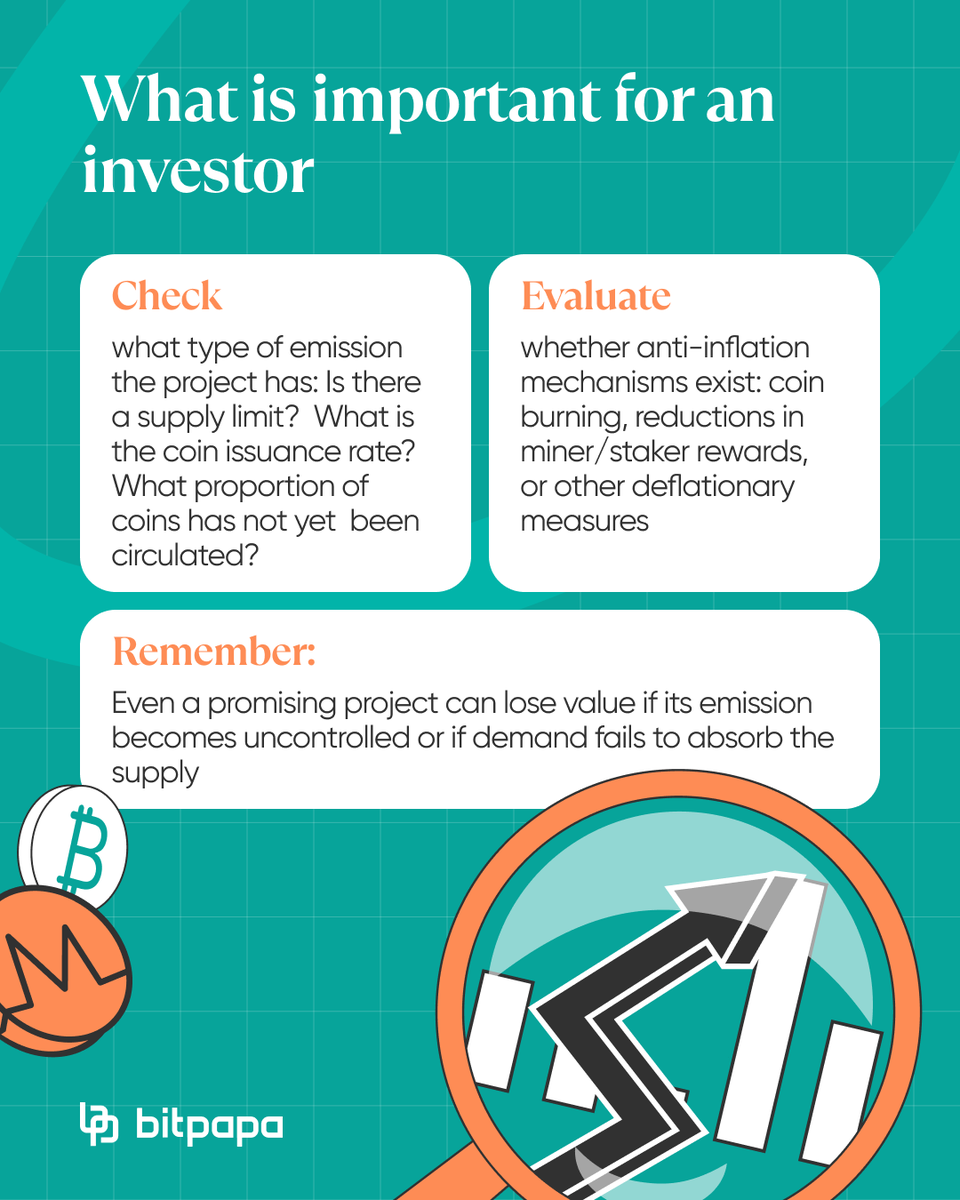 Bitpapa_com's tweet image. 🪙The release of new digital coins onto the market is called issuance (or emission). And each time, this process affects the cryptocurrency: it can lead to inflation, which negatively impacts the asset's value.