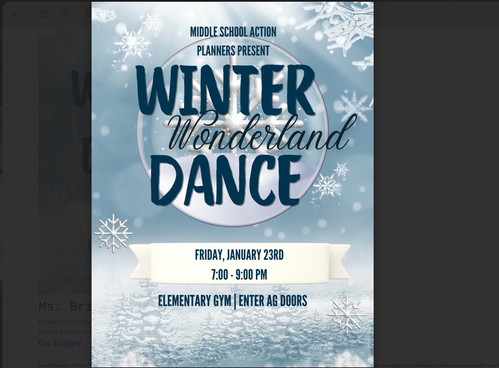 EU_CSD's tweet image. ❄️Middle School Action Planners presents Winter Wonderland Dance❄️
Friday, January 23rd, from 7:00–9:00 PM! 

✨ Cost:
• $3 for an individual
• $5 for a couple
📍Location: 
• Elementary Gym – Enter through the AG Doors
❄️🌨️