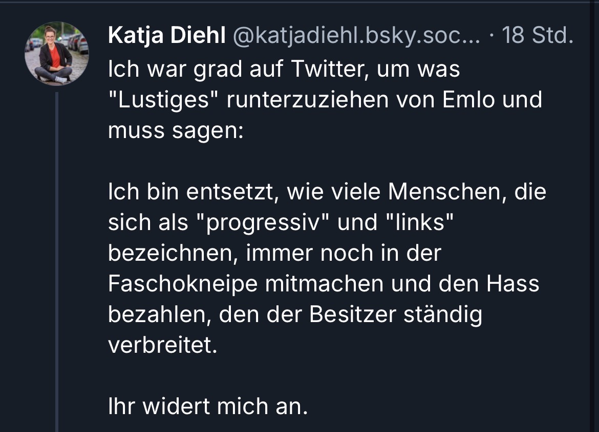 Tim_Vollert's tweet image. Katja ist für mich ein typischer Fall für das was in der linken Szene häufig falsch läuft. Eine Person die sich als Moralapostel aufspielt und von den Spenden ihrer Follower lebt aber kaum was greifbareres selber tatsächlich liefert. Der Kampf gegen Rechts als Geschäft