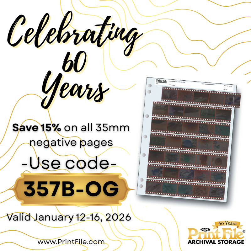 Print_File's tweet photo. 🎉Print File is celebrating 60 Years!! 🎉

🎞️Our first product was the 35-7B 35mm negative page.

🎉Celebrate with 15% off all 35mm negative pages
🗓 Until January 16, 2026
💡 Code: 357B-OG https://t.co/dMojNFKSZT