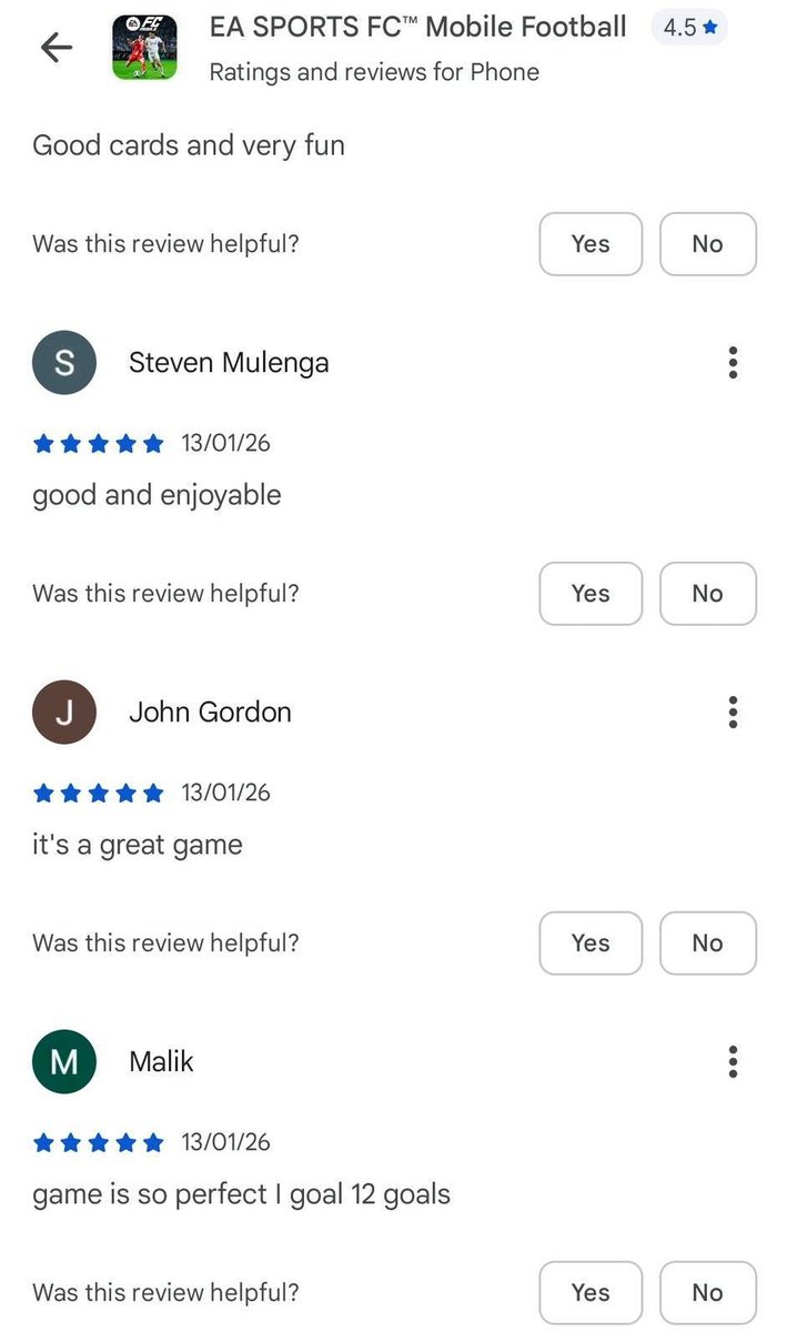 SHAMELESS <a href="/EASFCMOBILE/">EA SPORTS FC MOBILE</a> 

- We rated them 1 star
- They are purchasing fake reviews now

THIS IS SO RIDICULOUS 🤣😭
#FixFCMobileTOTY