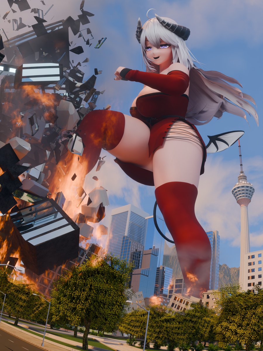 "These buildings are so fragile, but this is so fun~"

Happy birthday <a href="/RubysRobin/">RubysRobin 🔞</a> 
#giantess #sizetwittter #巨大娘