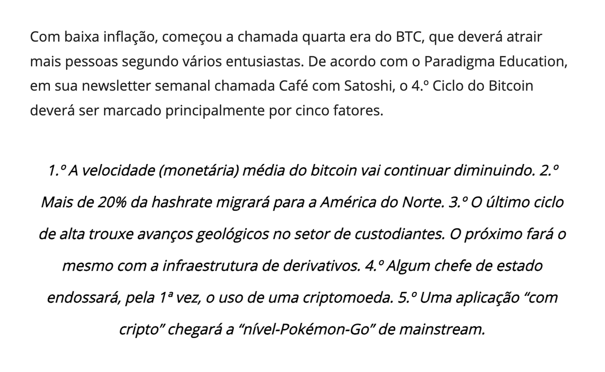 Previsões feitas por nós 5 anos atrás para este último ciclo do Bitcoin.  Cravamos legal. Só a última que não 🥲