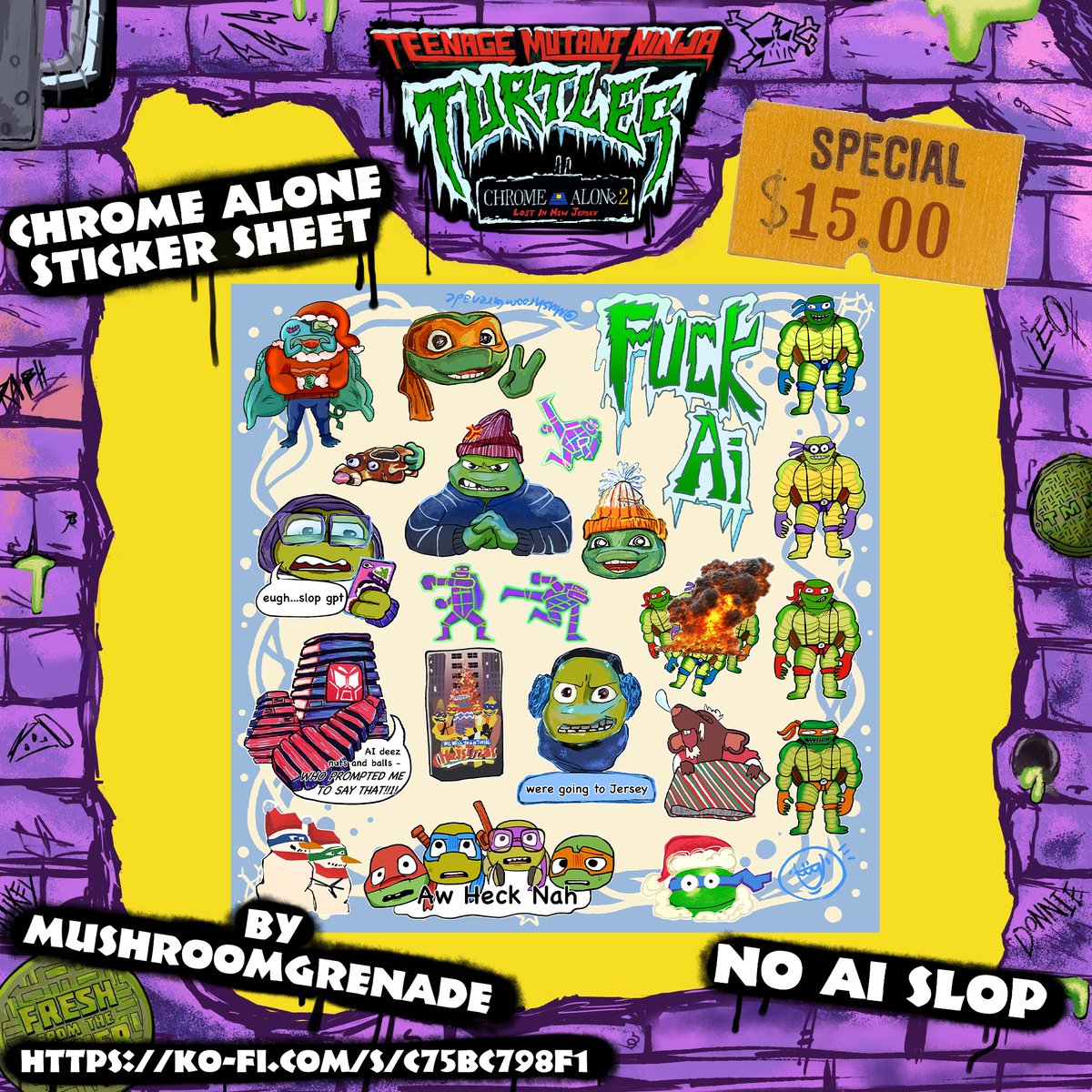 ❄️ To celebrate Chrome Alone 2, made sticker sheets snort,  still snowy and cold so I can lie to myself and say something alongside christmas. Totally.

Oh yeah shoutout to @joustragram again I had. A good amount of fun doing this whole thing +  graphic

ko-fi.com/s/c75bc798f1