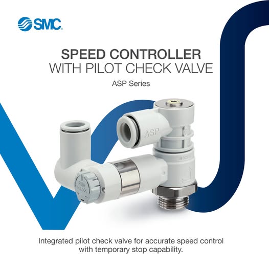 Precision matters in pneumatic control. The ASP Series Pilot Check Valve from SMC combines a speed controller &amp; pilot check valve in one compact unit for reliable performance. Specs: 6–10mm &amp; 1/4"–1/2" tubes, 0.1–1MPa pressure.

ow.ly/jTup50XWHtP 800.660.0733 #pneumatic
