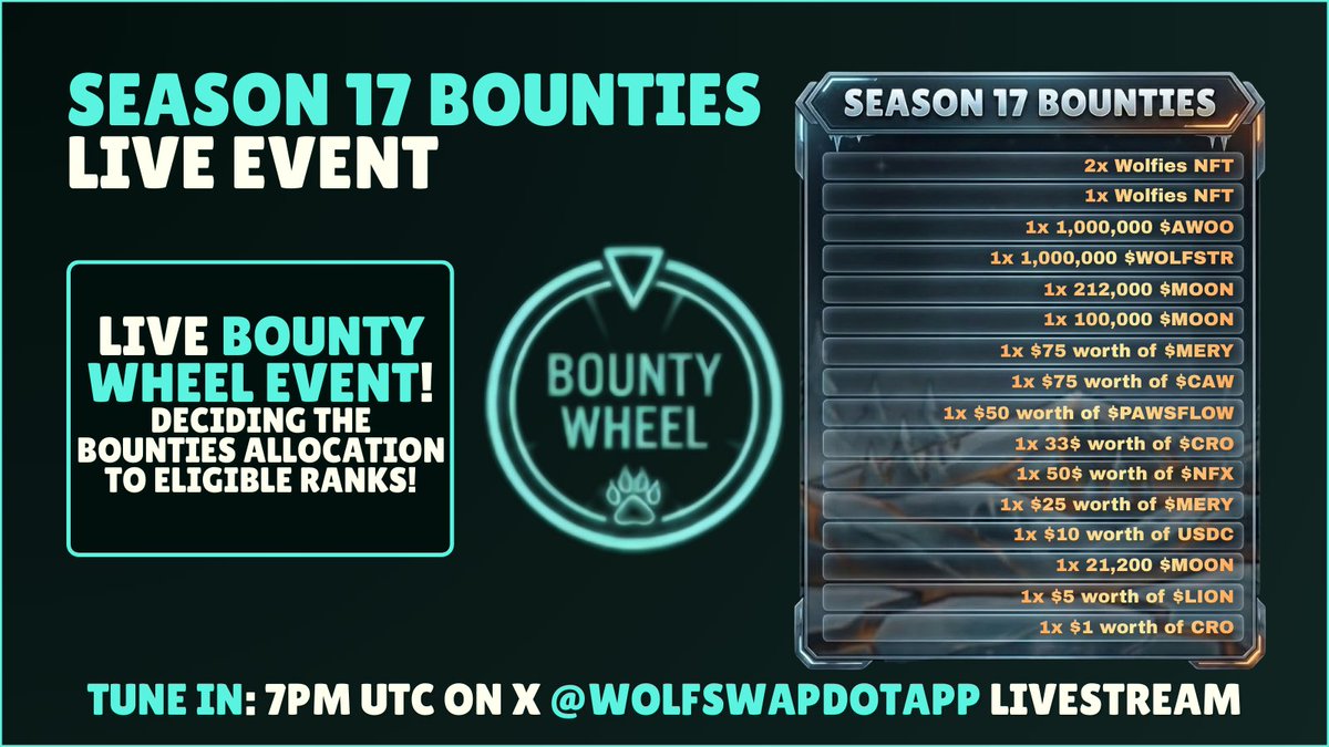 Tune in TODAY, 7PM UTC on our profile for Season 17 Bounties Live Event!  Many of you reached the bounty ranks, now is time to decide what your  bounties are With Bounties