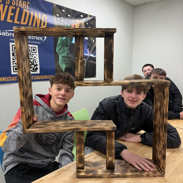 Mr. Cooper's sophomore Intro to Construction class are turning in their final projects. These two gentlemen created a torched pine wall frame for their project out of scrap shop wood. Some impressive stuff!