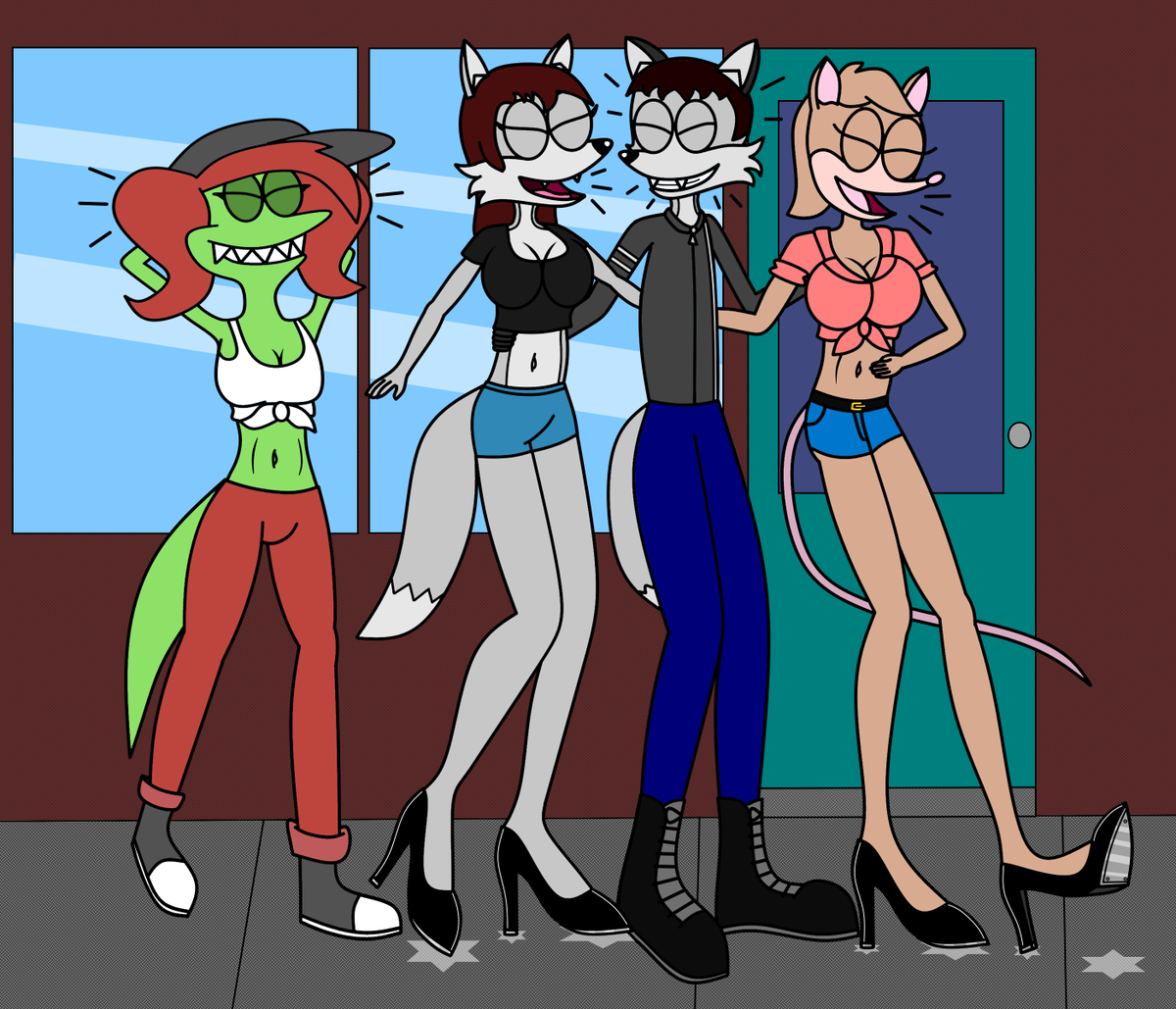 Michaeldragon80's tweet photo. A Birthday Gift Pic for @StevenRozFox  Featuring his OC's Steven and Ellie, Mnd0's OC Sally, And My OC Saria, In This Scene Steven and his Lady friends here all hang out and walk together and Steven at one point tells a joke to his lady friends and They all laughed. https://t.co/v8V9iIkZNq