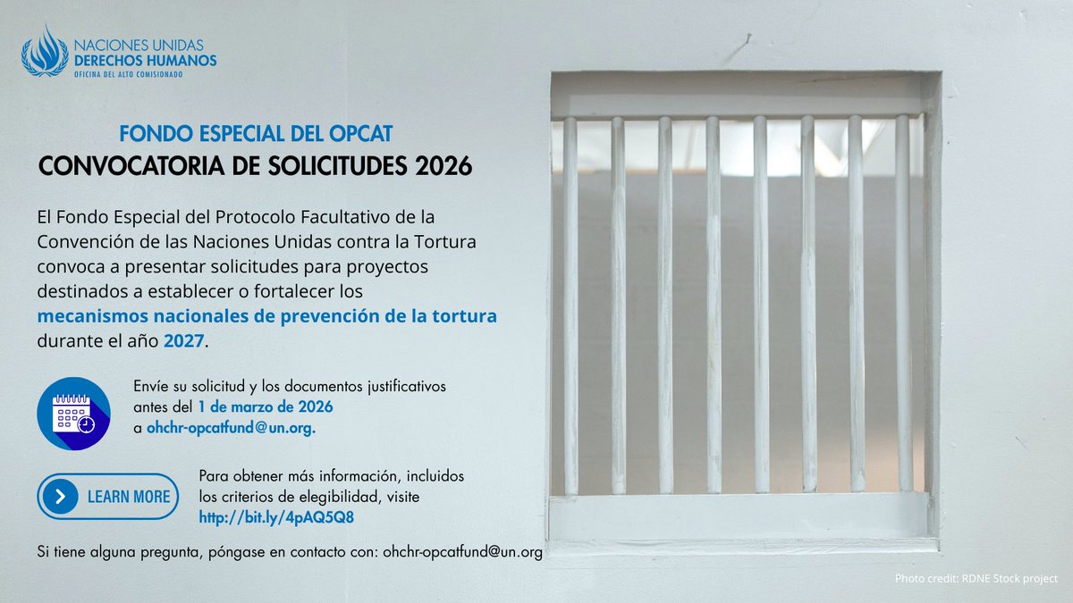 📢Convocatoria de solicitudes 2026 del Fondo Especial del OPCAT. 

Encuentre todas las informaciones aquí👇🏽: