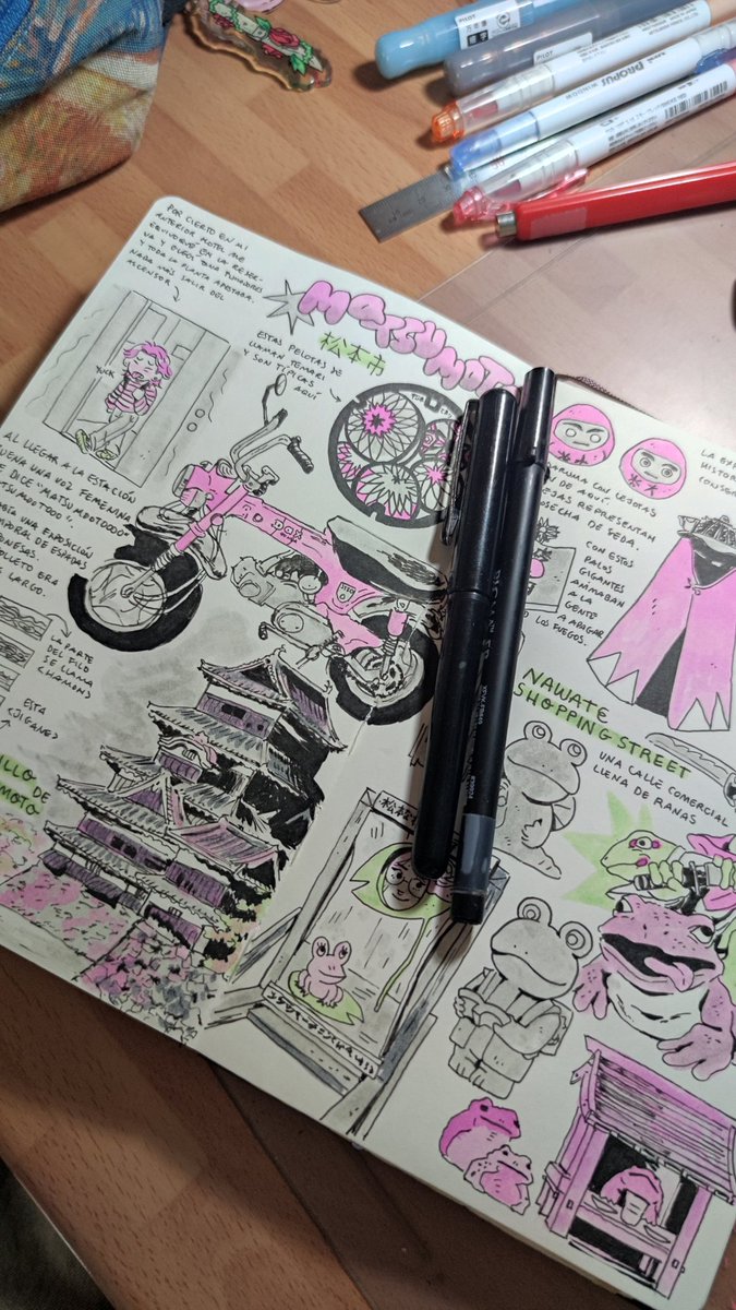 Llevo varios días trabajando en el diario de viaje ilustrado de mis 24 días en Japón, aún queda bastante por hacer pero estoy pasándolo muy bien con ello ☀️