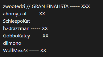 Congrats to the winner <a href="/zwootedzi/">zwoot</a> !! The x represents how many random wins you got; the first one to get three wins went to the finals.

Thank you everyone for your participation!!