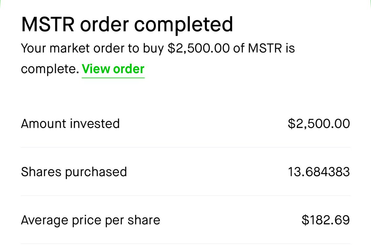 I have added another 13.68 shares to my Strategic MSTR Reserve.

I will relentlessly accumulate MSTR as Michael J. Saylor pulls us into the Great Orange Singularity.