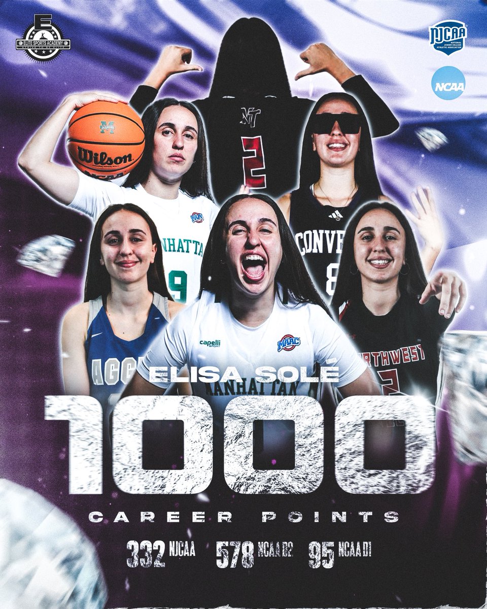 EliteSportsESP's tweet photo. ⚠️⛹🏻‍♀️💎🇪🇸💥¡1000 PUNTOS de ELISA SOLÉ en USA!🇺🇸🎓🏀✨🤩

ℹ️🔥Tras de su anterior partido en la @NCAA D1, la base senior catalana de @Manhattan_WBB  suma más de 1000 puntos en su carrera como Student-Athlete en Estados Unidos.🎉🎊

¡UNA CIFRA A LA ALTURA DE MUY POCAS!⛹🏻‍♀️🥵🪭👏 https://t.co/4yEFHaNlfN