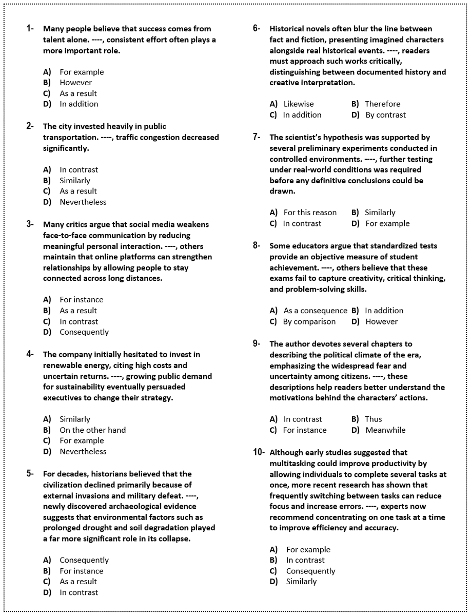 seyfihoca's tweet image. Transition revision (10 soru) #satprep