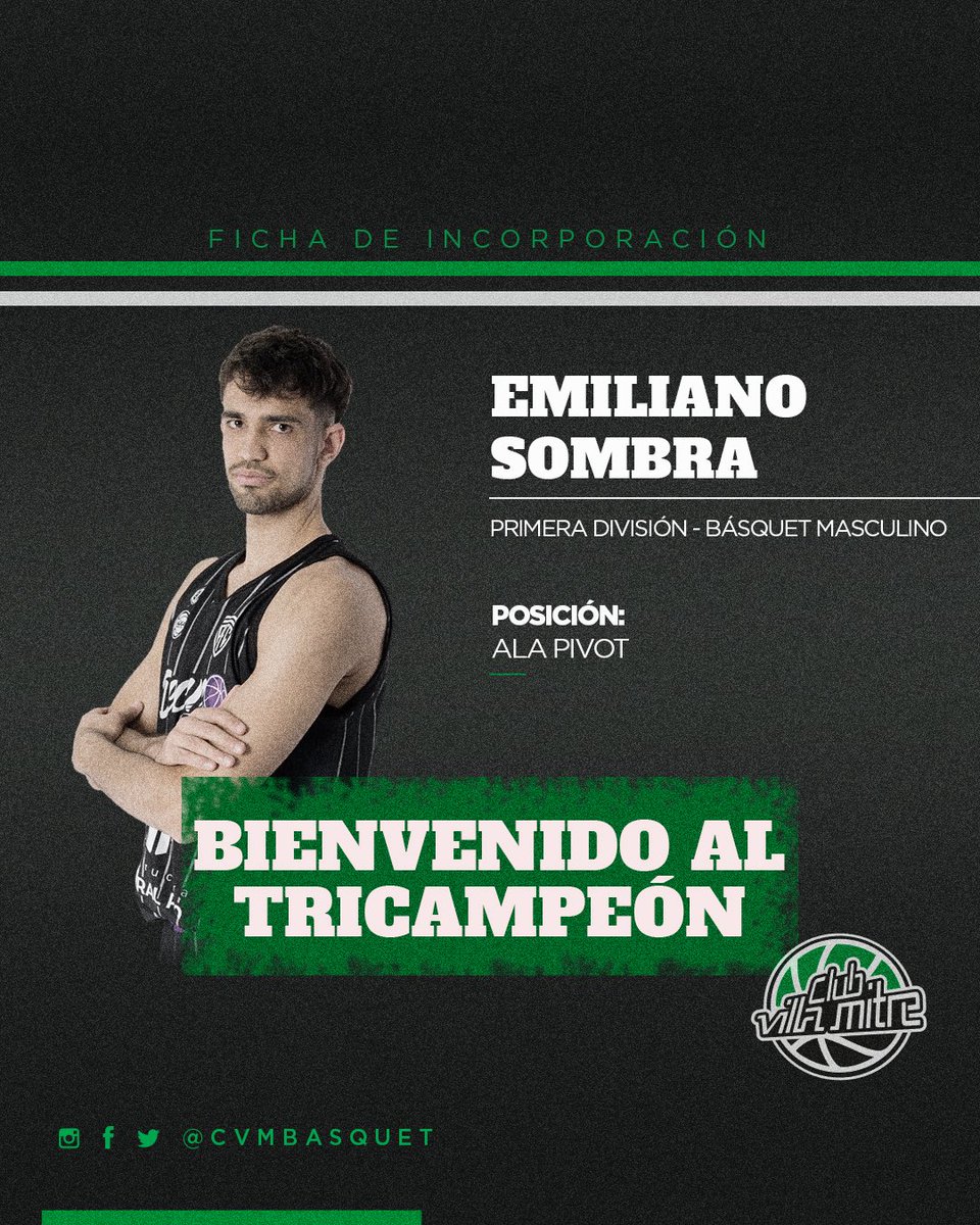 𝐈𝐍𝐂𝐎𝐑𝐏𝐎𝐑𝐀𝐂𝐈𝐎́𝐍 🏀

El ala pivot Emiliano Sombra es refuerzo para la temporada 2026 💚🤍🖤

¡Vamos por un gran año, Emi! Bienvenido al Tricolor 🙌

#VamosLosPibes #SomosFamilia