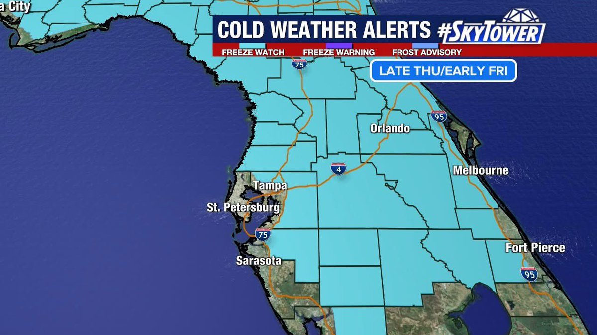 #Tampa will not reach 70° until next Wednesday. Multiple cold fronts are on the way. One tonight. One Sunday. Freeze Watch is up for most of our area for Thursday night/Friday morning. #Florida #Skytower🥶