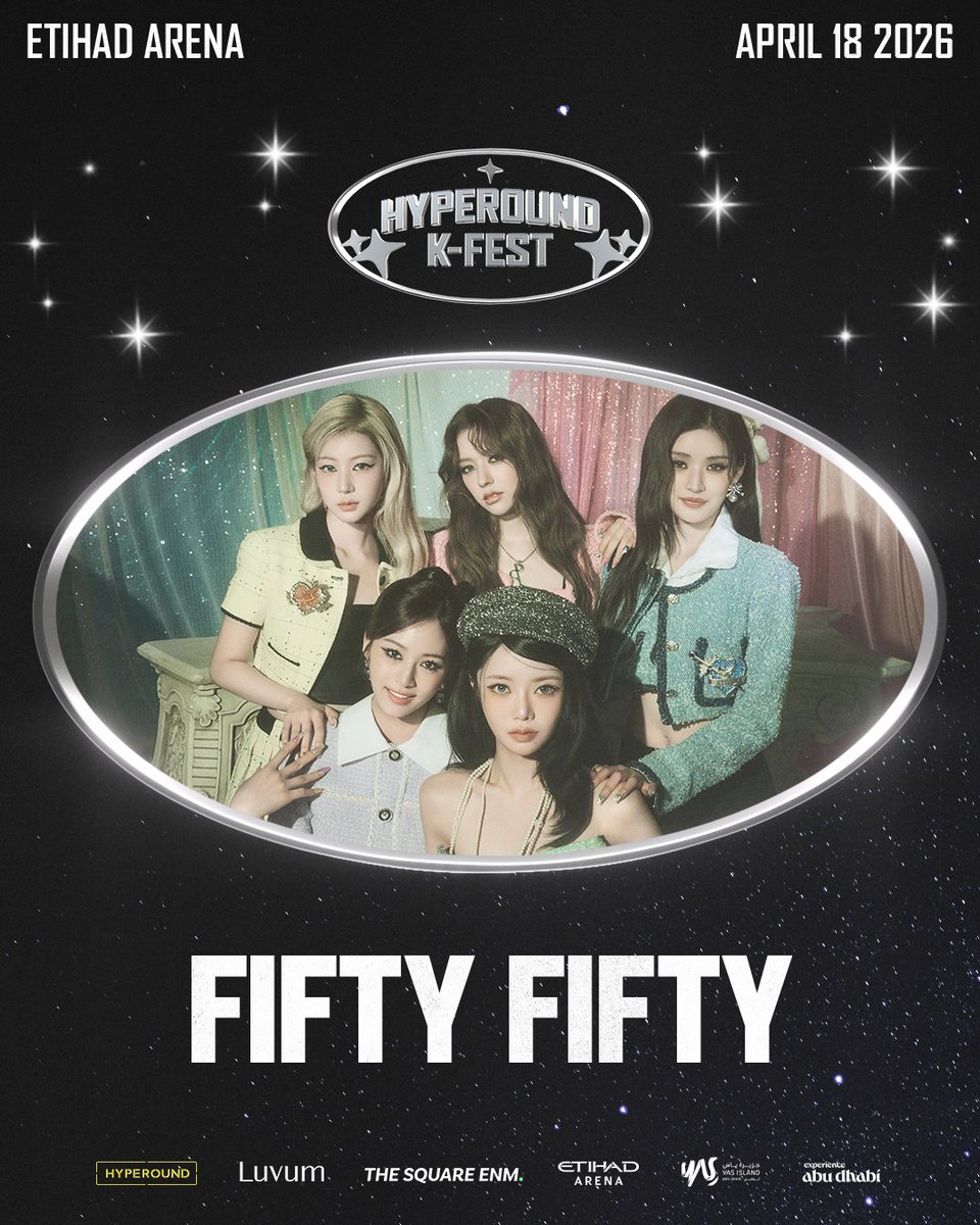 TWENY, this is your Cupid moment in Abu Dhabi 💘TWENY، هذه لحظة Cupid الخاصة بكم في أبوظبي 

🗓️ APRIL 18, 2026
📍 ETIHAD ARENA, ABU DHABI
🎫 etihadarena.ae | Platinumlist.net

#HyperoundKFest_AbuDhabi #Hyperound2026 #FIFTYFIFTY #TWENY