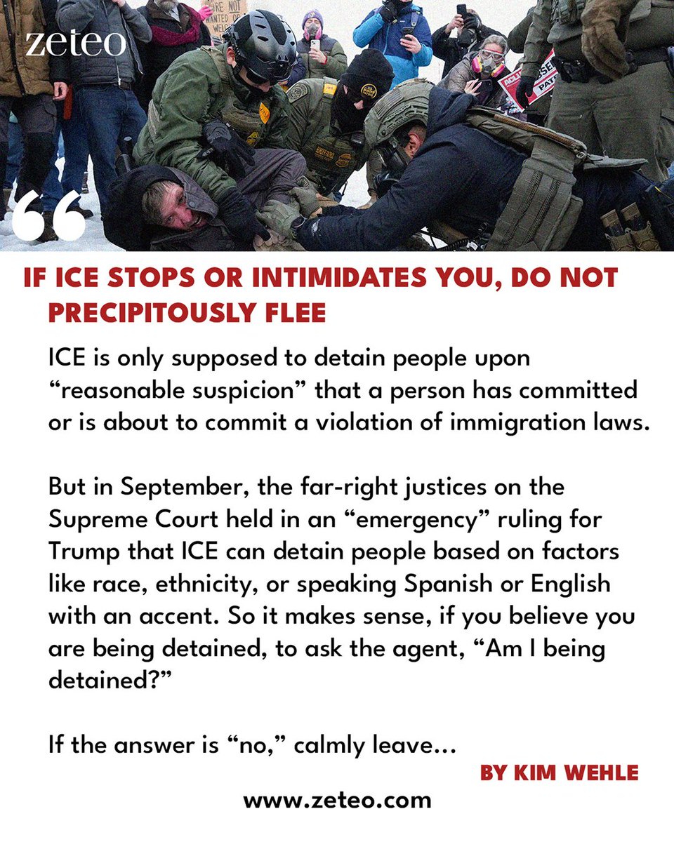 zeteo_news's tweet image. “ICE is a uniquely dangerous menace. It’s increasingly evident that special precautions are needed to stay safe despite the technical protections of the law.”

Kim Wehle breaks down five guidelines for how to respond if US federal immigration agents stop you.