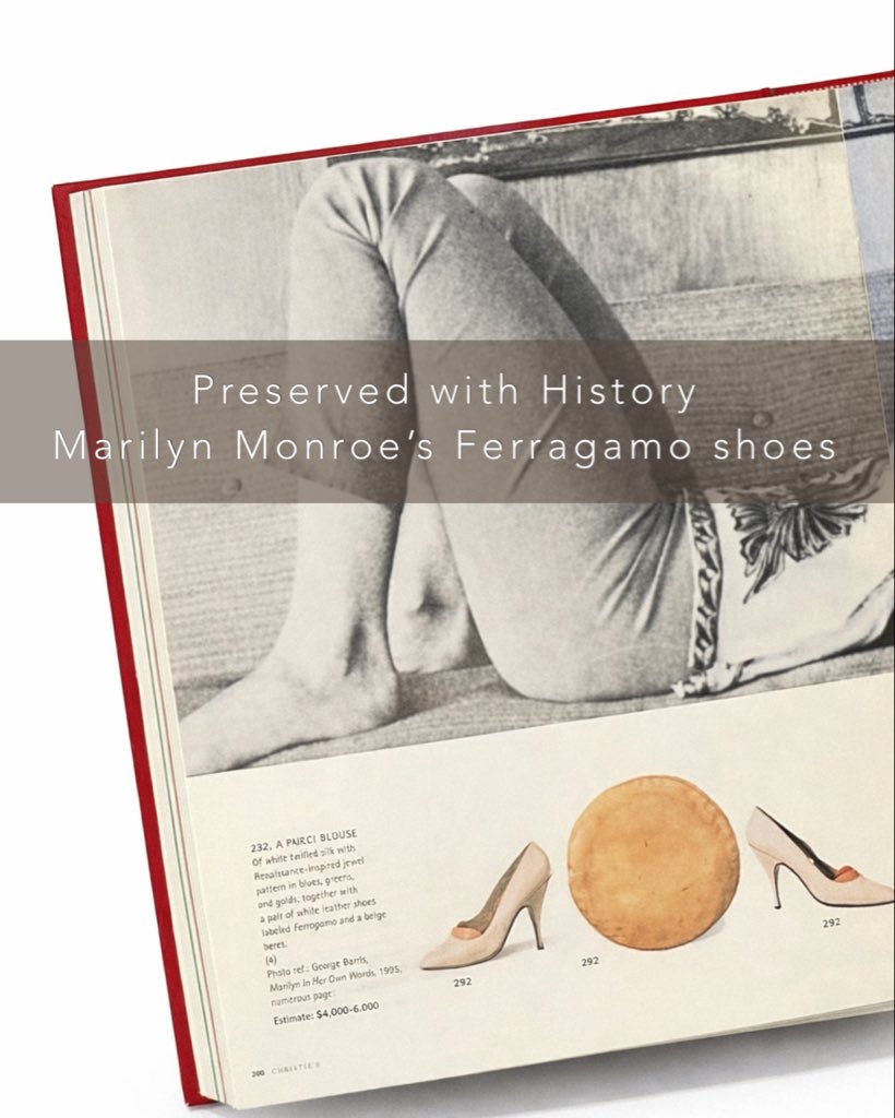 MMCollection's tweet image. Marilyn Monroe’s Ferragamo shoes. 👠 Elegant by design. Powerful by proof. Preserved not for beauty alone, but for their documented history. Originally offered at the 1999 Christie’s auction, The Personal Property of Marilyn Monroe. Preserved with history. Presented with care.