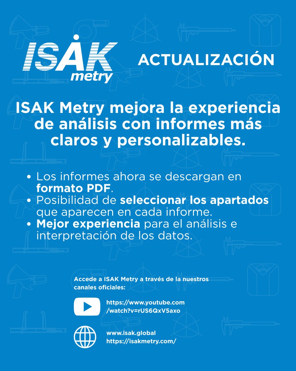 🔄 Actualización ISAK Metry
Informes más claros y personalizables para el trabajo profesional.

✅ Descarga en PDF
✅ Selección de apartados
✅ Mejor análisis e interpretación de datos

Más claridad y flexibilidad en tu día a día.

#ISAKMetry #Antropometría