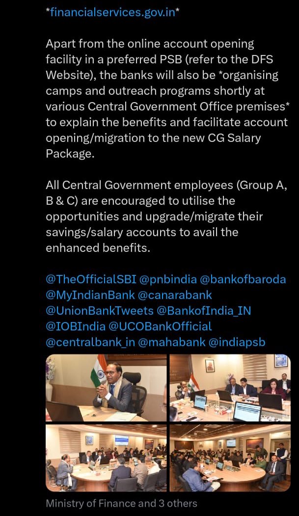 iNitinTyagi's tweet photo. DFS launches a premium salary account for Central Govt employees.

But a simple question:
Why are bank employees excluded?

- Bankers create the products.
- Bankers sell the products.
- Bankers face abuse, transfers, targets & stress.
- Yet bankers themselves are not worthy of these benefits.

Now the real joke begins👇
Bankers will be forced to roam ministry offices, beg officers to open accounts, and face new targets again.

If @DFS_India is serious, why not issue a circular to all Ministries making it mandatory for Central Govt employees to open salary accounts with PSBs?
Why is humiliation of bankers the default policy?

This isn’t outreach.
This is institutional hypocrisy.

@FinMinIndia 
#BankersExploitation #DFS #PSB #WorkPressure #BankersVoice