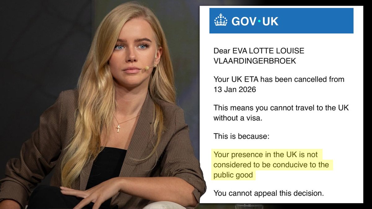 🇳🇱❕ Dutch conservative commentator <a href="/EvaVlaar/">Eva Vlaardingerbroek</a> has been hit with travel restrictions to the United Kingdom.

The British government said her presence in the UK is "not considered to be conducive to the public good."