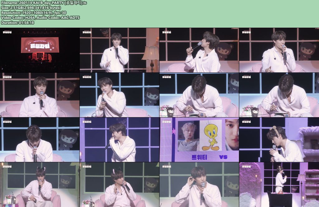 recordbychoco's tweet image. 260114 KAI B-day PARTY [곰일파티] FULL HD

💵15k/$2
✨WEB-DL 1080p
✨RAW, ENGSUB &amp;amp; INDOSUB

Gdrive | Without watermark | Video can be downloaded/Streamed | Subtitles can be turned on/off