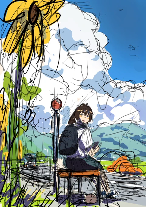 ラフだと抜け感があって良さげなのに、描き込むとパースとか質感に違和感が出ちゃう悲しみ...