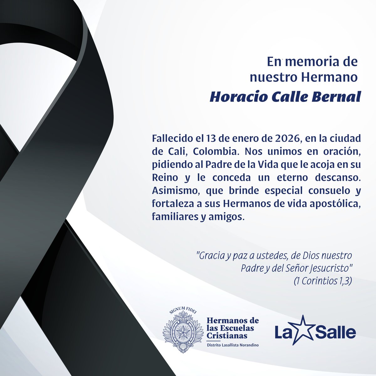 💫Lamentamos el sensible #fallecimiento de nuestro Hermano Horacio. Esperamos que continúe brillando desde el Cielo, en el Amor del Padre Celestial y acompañado de todos los Santo y Beatos Lasallistas.

#distritolasallistanorandino
#onelasalle
<a href="/lasalleorg/">La Salle Global</a> 
<a href="/lasallerelal/">RELAL -  La Salle</a>