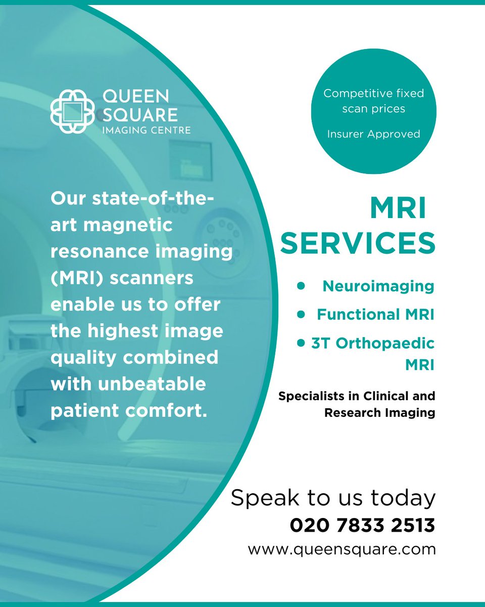 At the Queen Square Imaging Centre, we provide specialist MRI services focused on diagnostic accuracy and patient care.

Visit our website to find out more about our MRI services.

🌐 vist.ly/4mrh7

#MRI #NeuroImaging #FunctionalMRI #OrthopaedicMRI #QueenSquareImaging
