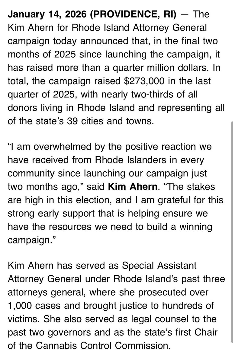 IanDonnis's tweet image. .⁦@AhernForAG⁩ reports raising $273K since launching her run