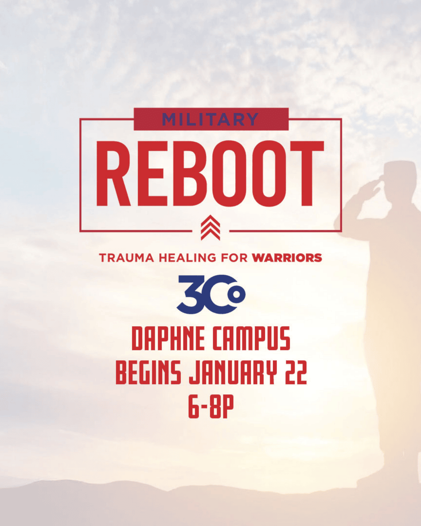 REBOOT, a faith-based trauma recovery program, starts next week! This course is designed to help veterans rediscover hope, healing, &amp; a life of wholeness after trauma. We will meet weekly on Thursdays beginning January 22, at the Daphne Campus. Register: bit.ly/45uEwTq