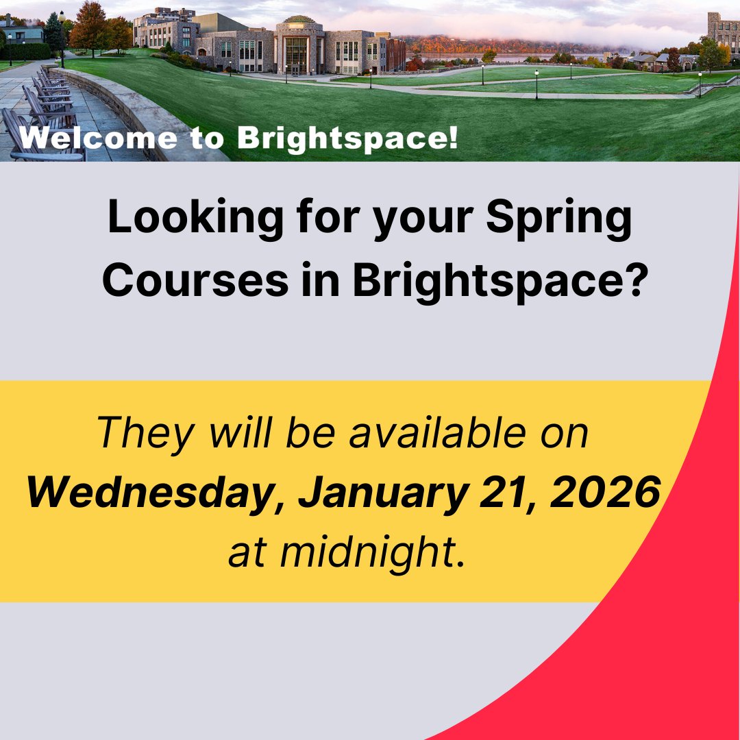 Hi <a href="/Marist/">Marist University</a> students! Are you wondering why you can't get into your Brightspace courses? Don't worry! They will automatically open at midnight on Wednesday, January 21st. #NewSemester