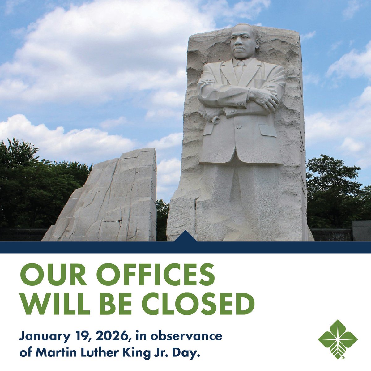 Our offices will be closed Monday, January 19, in observance of Martin Luther King Jr. Day. Please remember that you can manage your Farm Credit account anytime from a computer or phone by enrolling in myACCESS at hubs.ly/Q03-FQQx0.