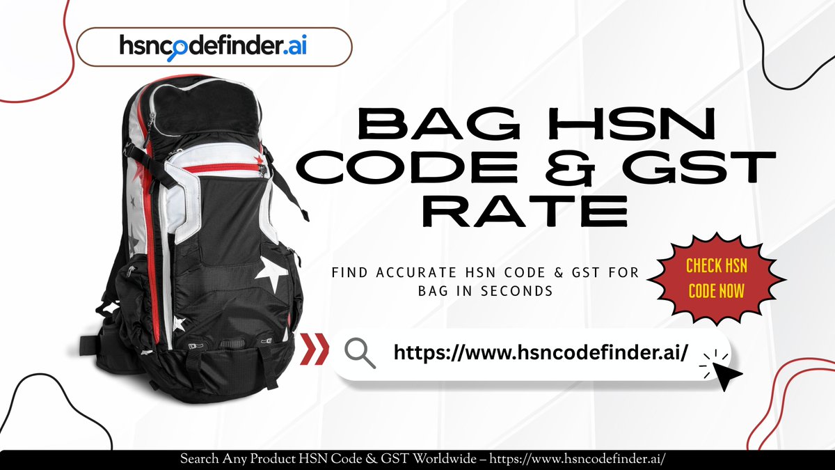 HSNCodeFinder's tweet image. Bag HSN Code &amp;amp; GST Rate 🎒

Check accurate HSN codes and GST rates for all types of bags.
Ideal for retailers, wholesalers &amp;amp; manufacturers.

👉Visit Now :- hsncodefinder.ai

#baghsncode #gstrate #bagbusiness #gstbilling #HSNcodeindia #hsncodefinder