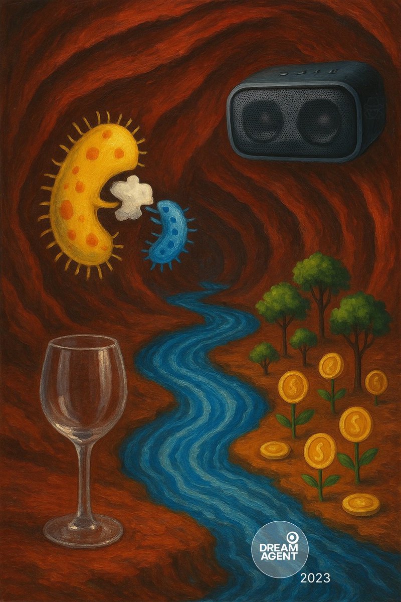dream_agent7's tweet photo. “The Wine Wars”  2023

A glass at the edge of a current where microbes argue and money grows.

Fermentation turns strategic. https://t.co/dcEsWRv4ad