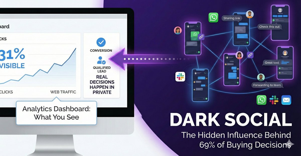 Chilly2898's tweet photo. Most buying decisions never show up in analytics in fact, up to ~69% of online sharing happens in dark social channels, where clicks don’t carry referral data.

They happen in:

 • a WhatsApp forward
 • a Slack DM
 • a quick “you should check this out” message

(1/4)🧵 https://t.co/YrVWSx6ega